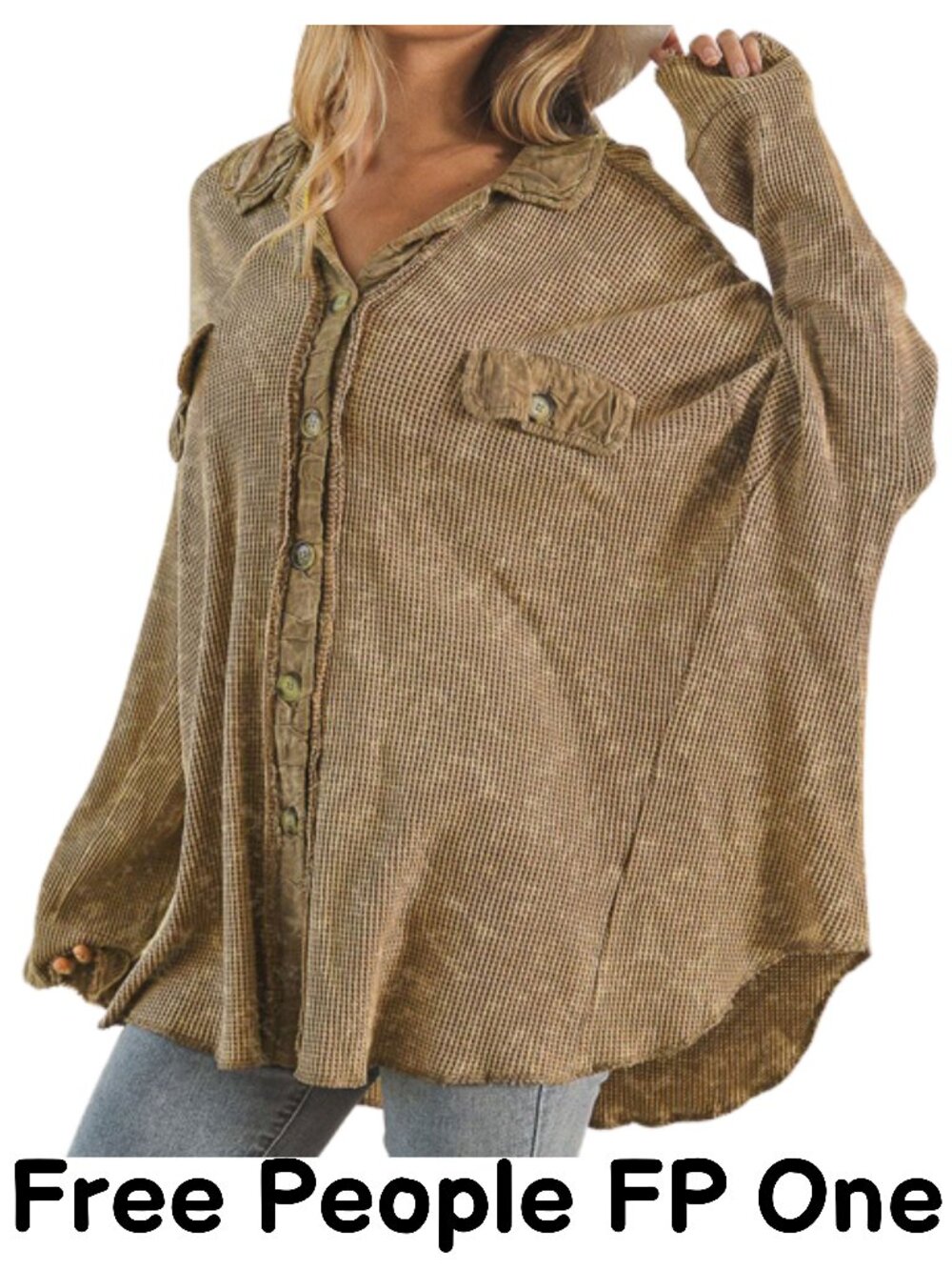 FREE PEOPLE FP ONE Scout Oversized Waffle Knit Shirt Shacket - Women's XS